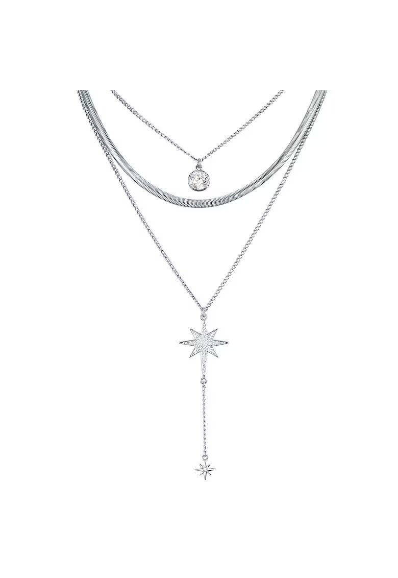Lulu  Jane Colier cu siraguri multiple decorat cu cristale - Argintiu