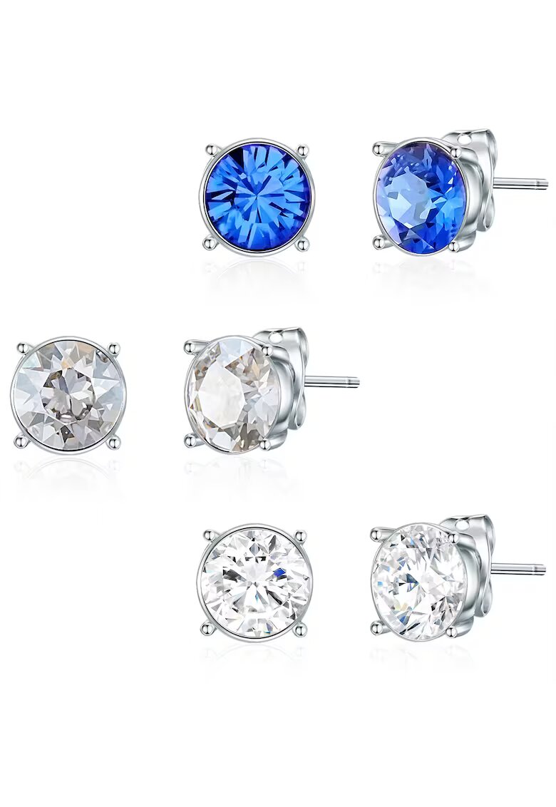 Lulu  Jane Set de cercei decorati cu cristale europene - 3 perechi - Argintiu