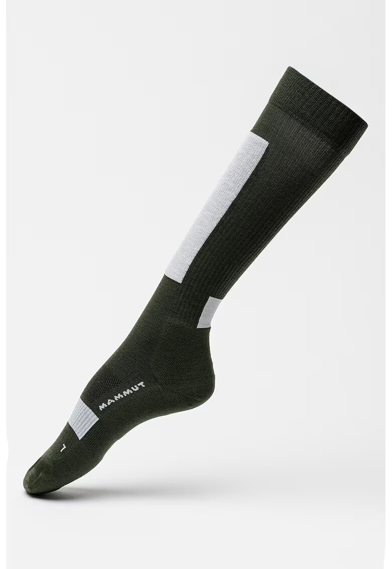 Mammut Sosete lungi pana la genunchi din amestec de lana merinos cu model unisex - pentru schi - Gri deschis/Verde padure
