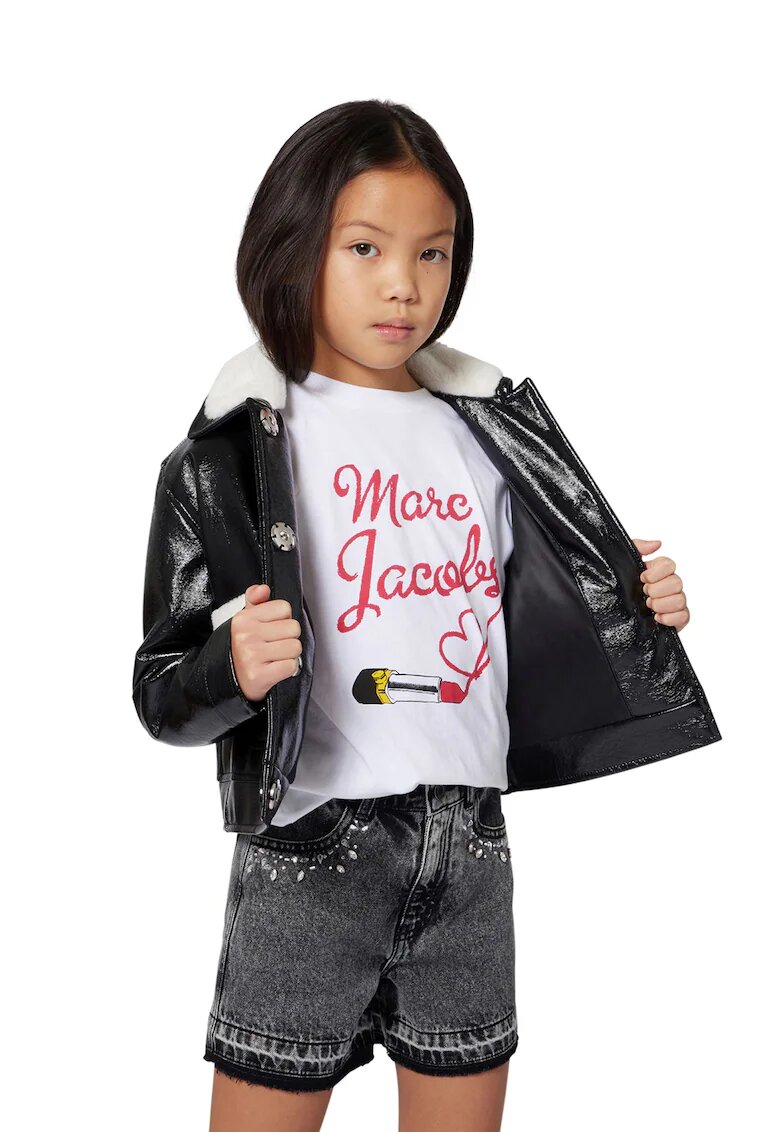 MARC JACOBS Jacheta de piele ecologica cu garnituri de blana shearling sintetica - Negru/Alb murdar