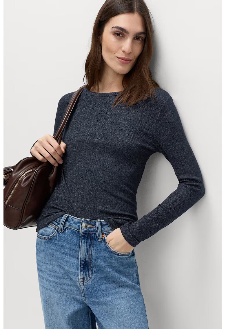 Marks  Spencer Bluza cu decolteu la baza gatului si aspect stralucitor - Bleumarin