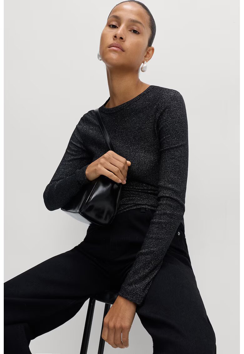 Marks  Spencer Bluza cu decolteu la baza gatului si aspect stralucitor - Negru stins