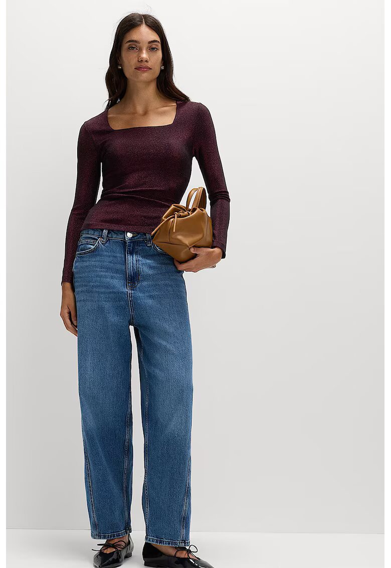 Marks  Spencer Bluza cu decolteu patrat si aspect stralucitor - Maro cognac