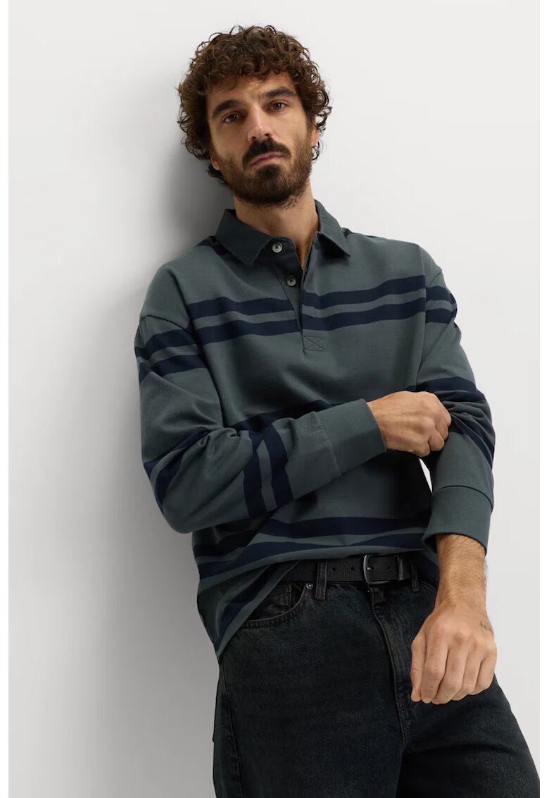 Marks  Spencer Bluza polo de bumbac cu dungi - Bleumarin/Verde sparanghel