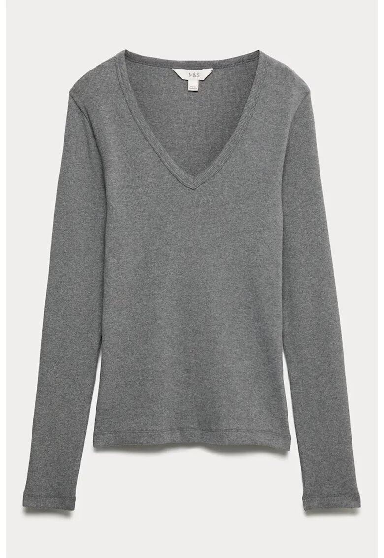 Marks  Spencer Bluza slim fit cu decolteu in V - Gri cenusiu