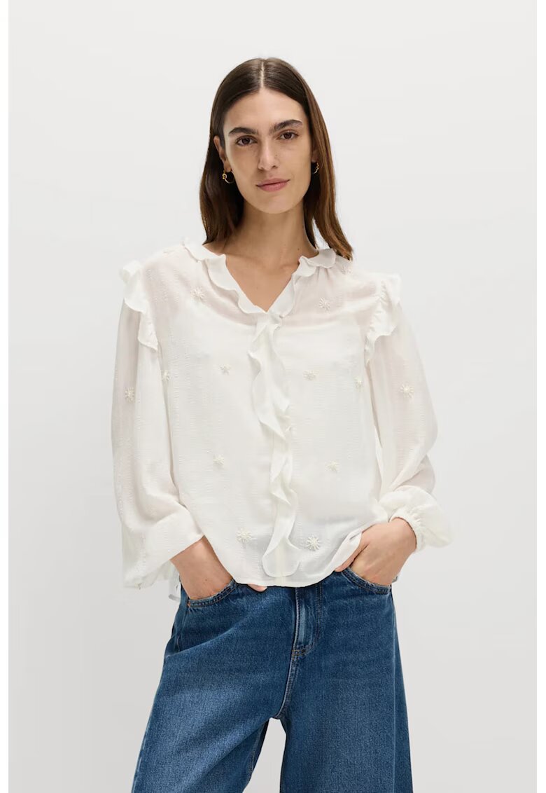 Marks  Spencer Bluza vaporoasa cu volane - Alb murdar