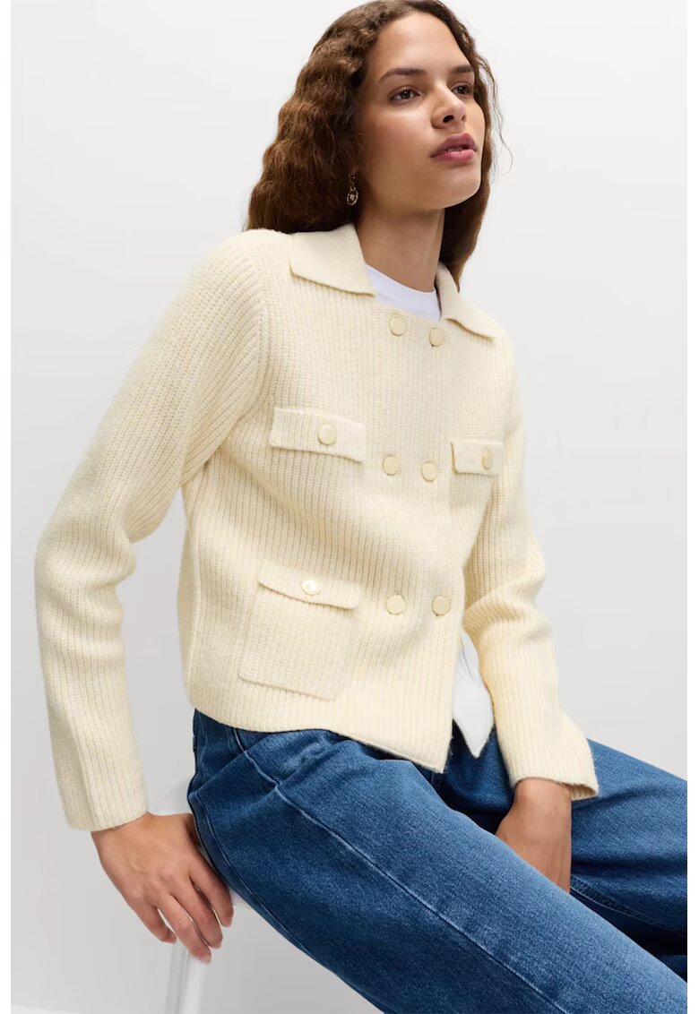Marks  Spencer Cardigan cu guler tip camasa si doua randuri de nasturi - Crem