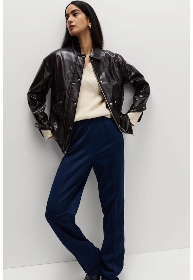 Marks  Spencer Jacheta din piele ecologica cu fermoar - Maro inchis