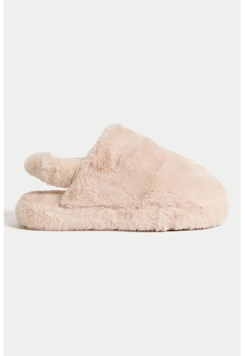 Marks  Spencer Papuci de casa slingback din blana sintetica - Piersica