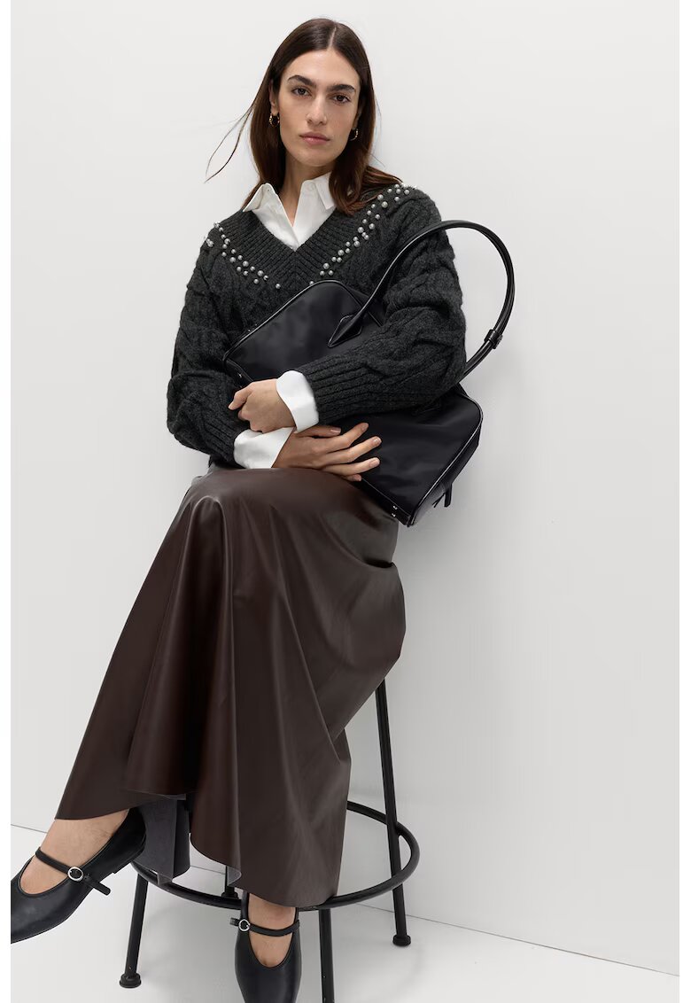 Marks  Spencer Pulover cu decolteu in V si model torsade - Gri antracit