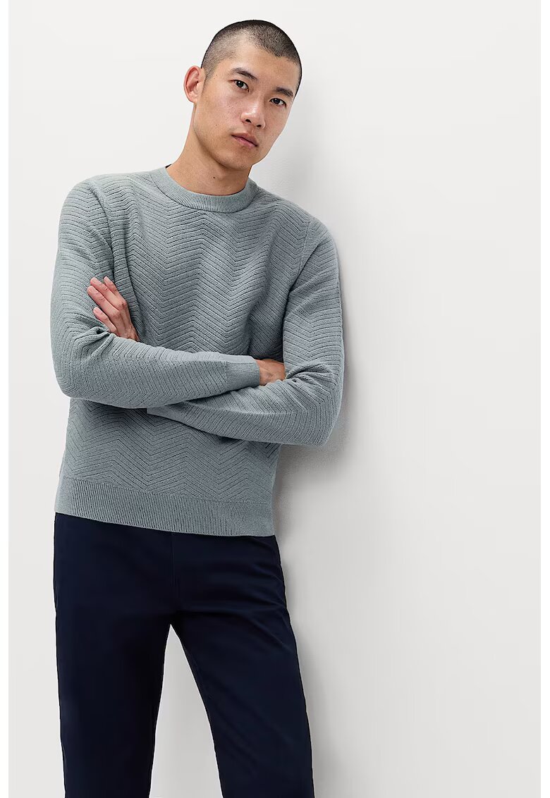 Marks  Spencer Pulover cu decolteu la baza gatului si model herringbone - Gri cenusiu