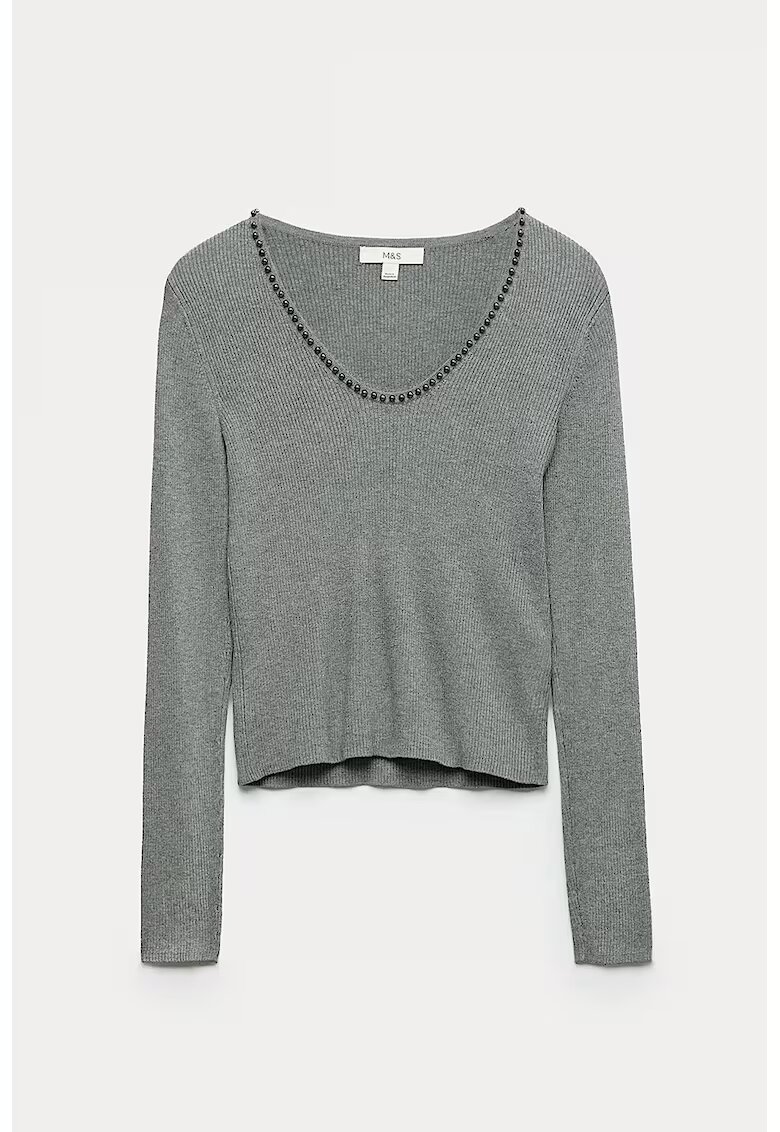 Marks  Spencer Pulover slim-fit cu aplicatie din margele - Gri melange