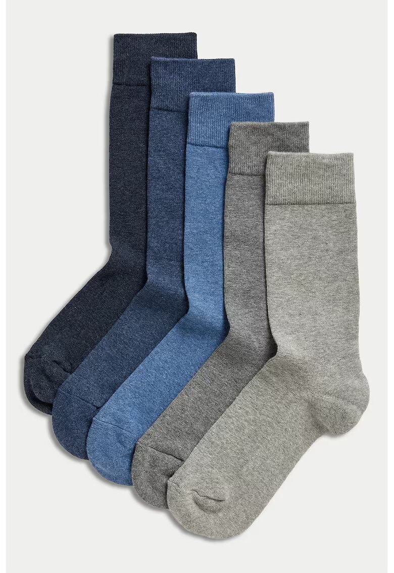 Marks  Spencer Set de 5 perechi de sosete lungi cu talpa cu amortizare - Albastru prafuit/Grej