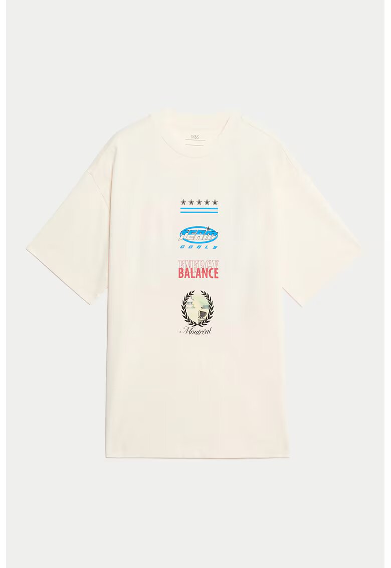 Marks  Spencer Tricou supradimensionat cu imprimeu grafic pe partea din spate - Crem