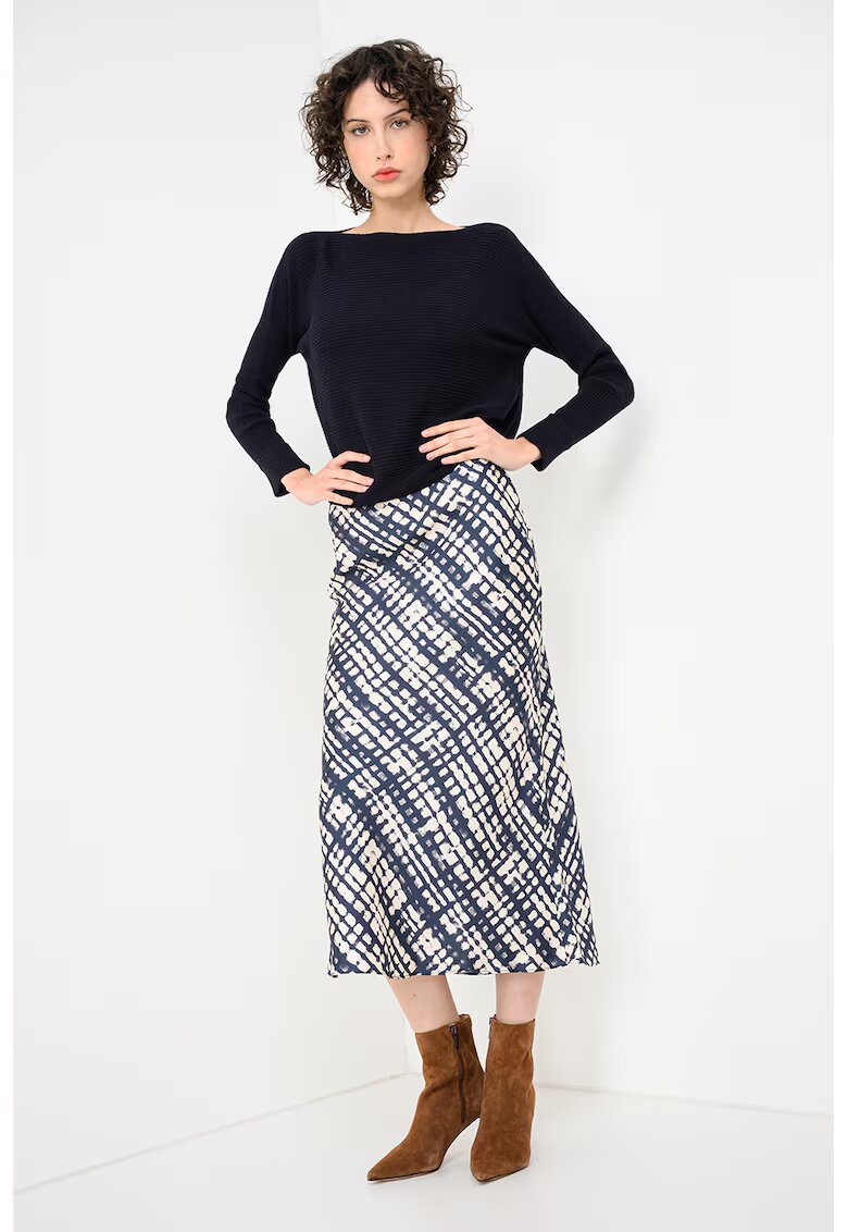 Max&Co. Fusta de matase cu model abstract Elio - Alb fildes/Albastru inchis