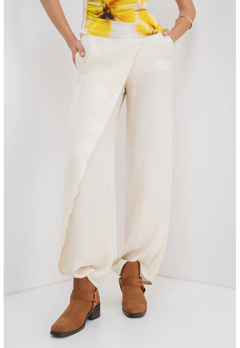 Max&Co. Pantaloni cu croiala ampla si talie inalta - Alb fildes