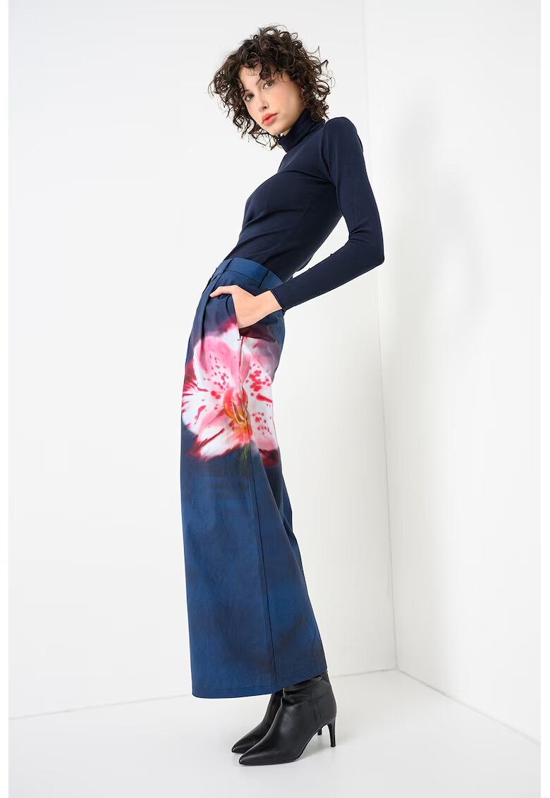 Max&Co. Pantaloni evazati cu teminatii ajustabile la glezna Tremiti - Alb/Albastru ultramarin/Roz