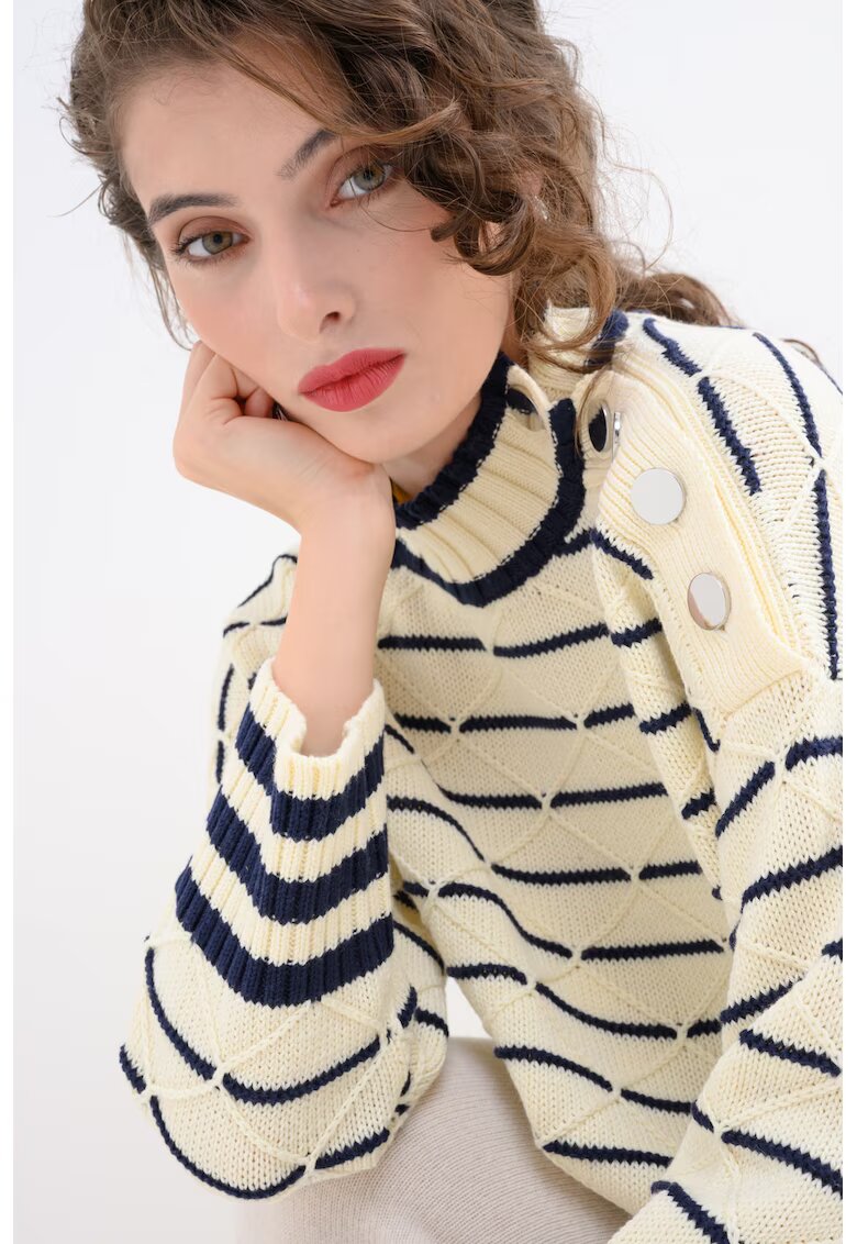 Max&Co. Pulover din amestec de lana cu dungi - Alb murdar/Bleumarin