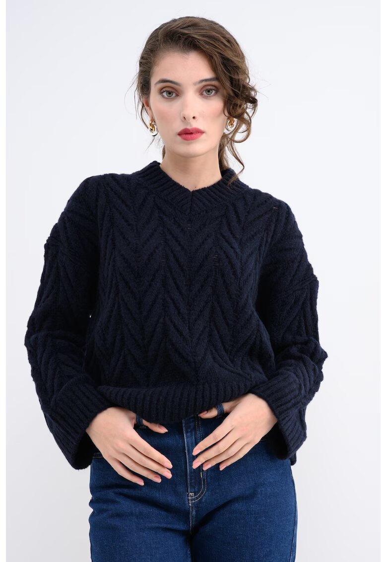 Max&Co. Pulover din amsetec de lana cu decolteu in V - Albastru ultramarin
