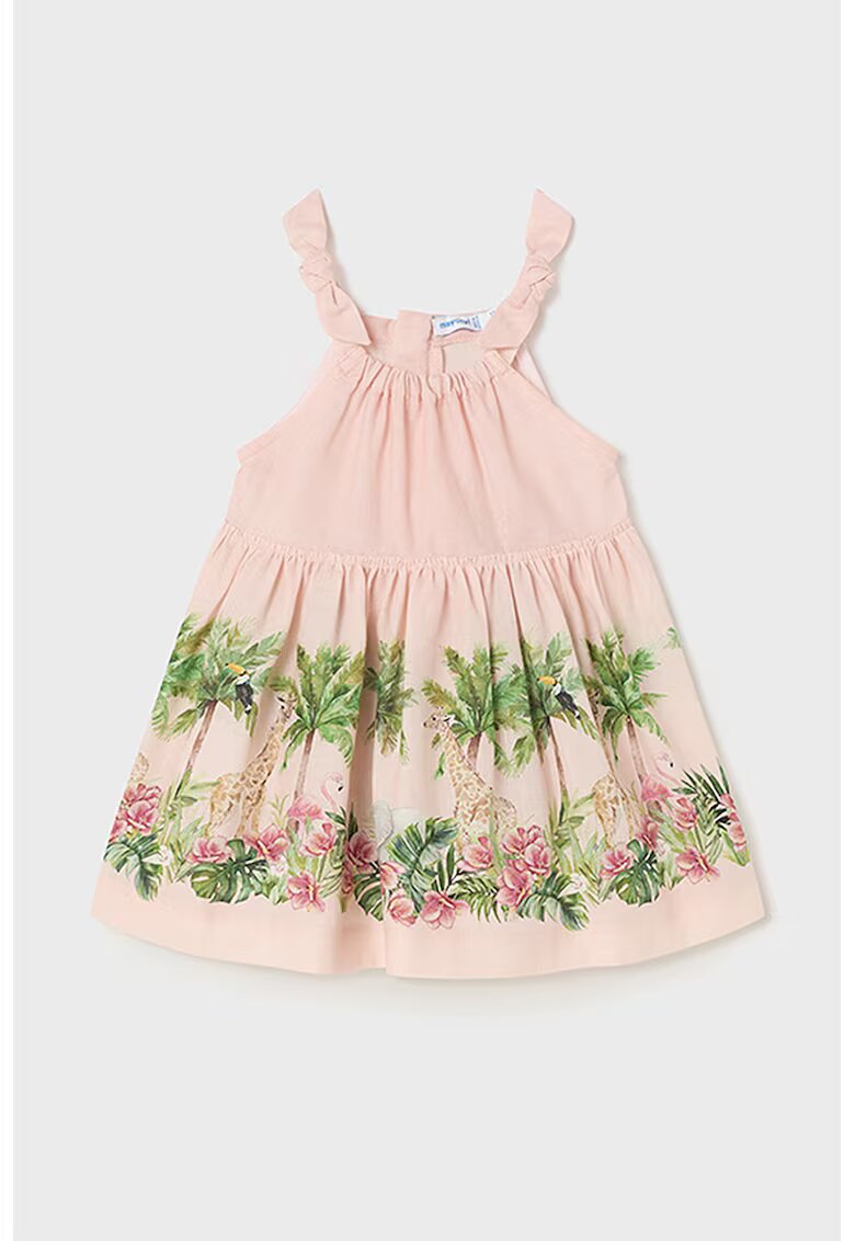 Mayoral Rochie din amestec de in cu imprimeu grafic - Verde/Roz pastel
