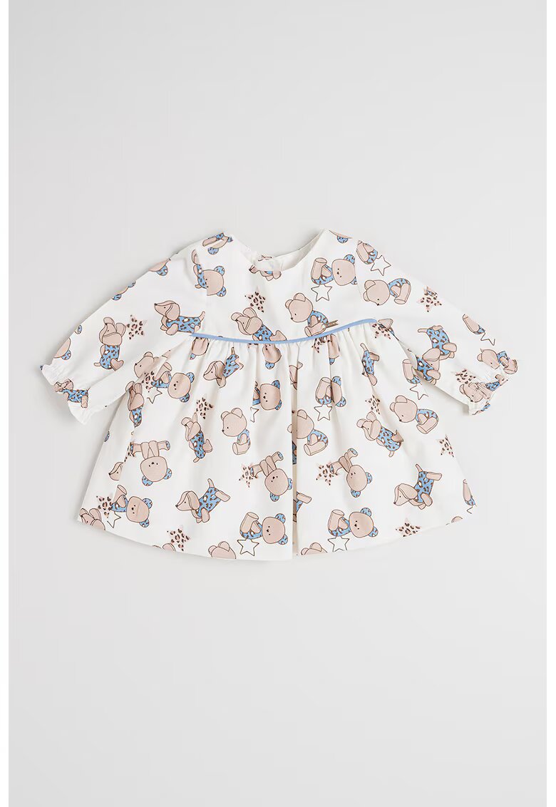 Mayoral Rochie evazata cu model - Alb fildes/Albastru prafuit/Maro deschis