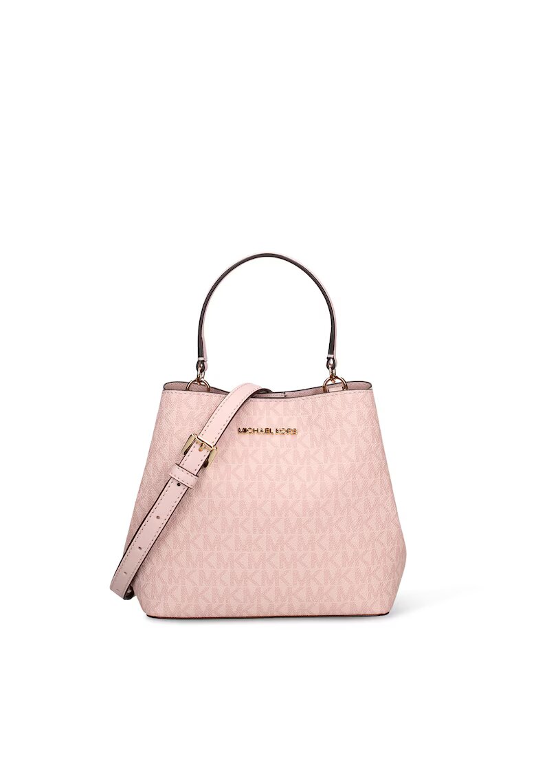Michael Kors Geanta bucket de panza peliculizata cu monograma - Roz deschis - 17 x 20 x 10.8 cm