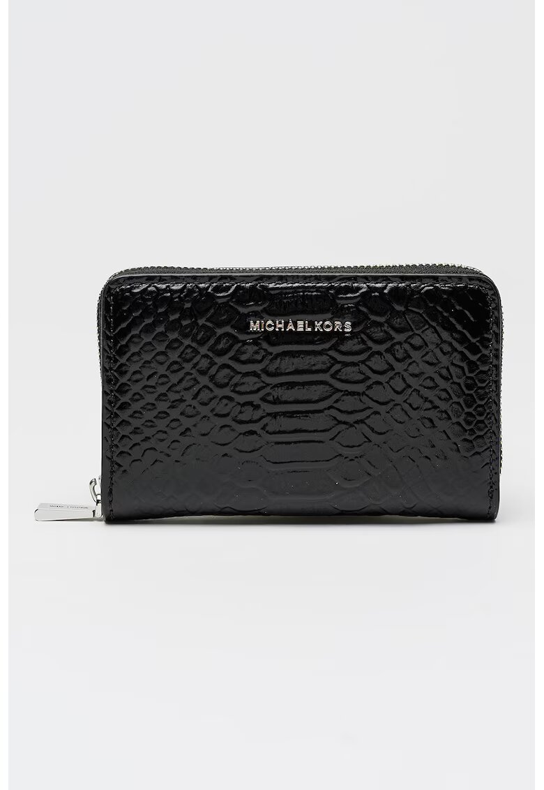 Michael Kors Portmoneu de piele lacuita cu fermoar si model piele de reptila Bryant - Negru