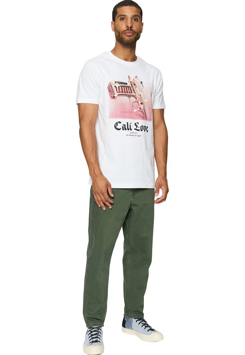 Mister tee Tricou din bumbac cu decolteu la baza gatului si model grafic - Alb