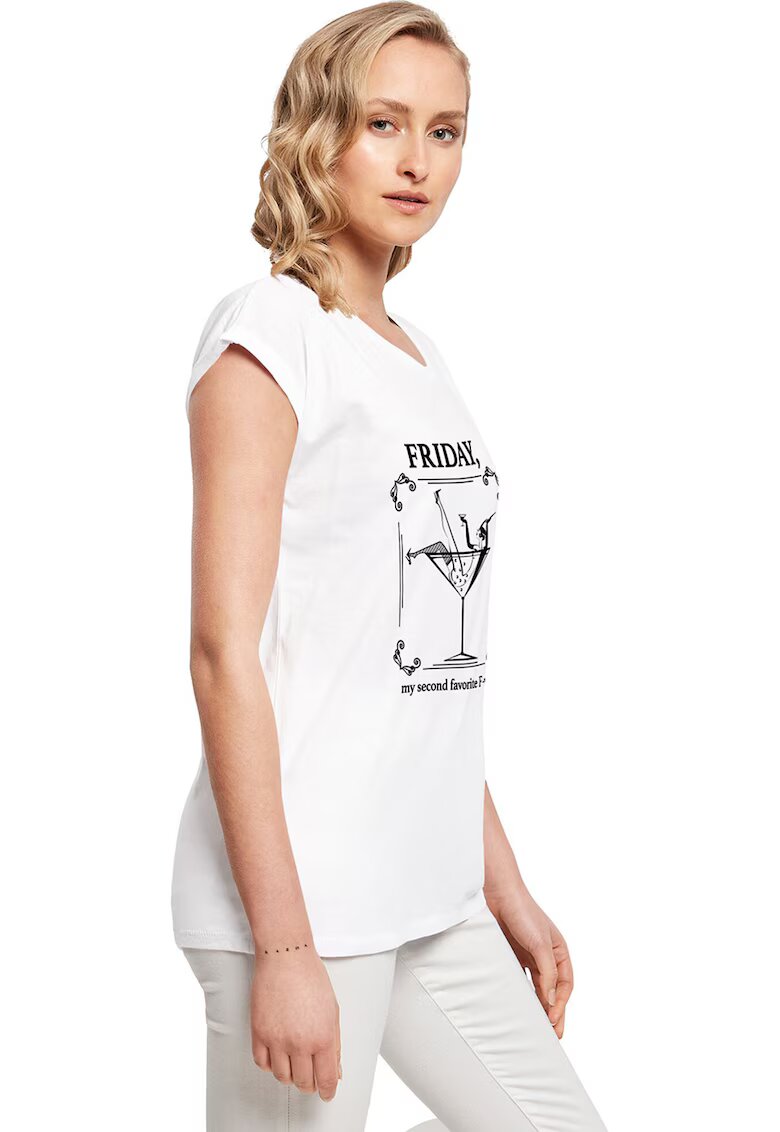 Mister tee Tricou din bumbac cu imprimeu si terminatii rulate - Alb