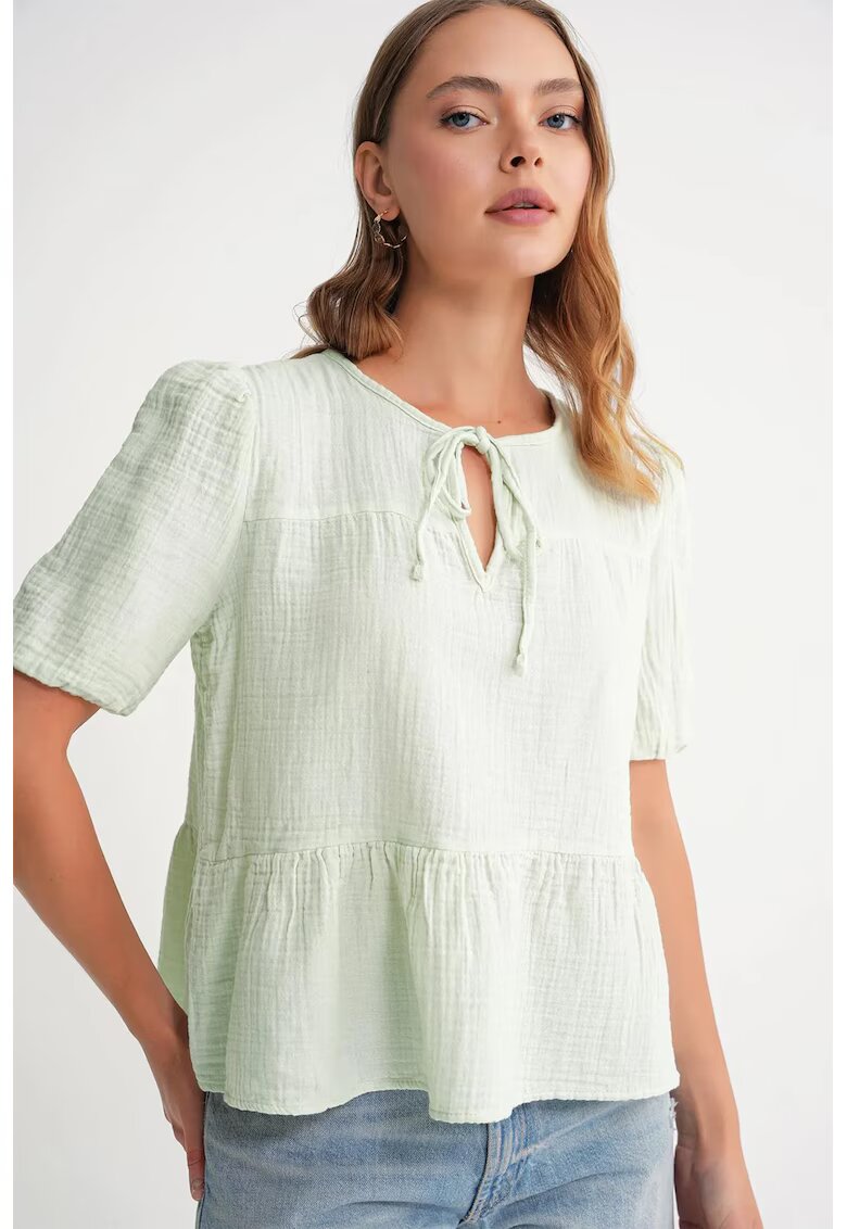 Mixray Bluza dama HiCCUP - muselina texturata - decolteu rotund - verde salvie - bumbac