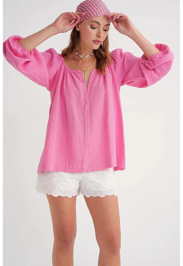 Mixray Bluze dama - bluza din tesatura de muselina - roz pudrat - textil