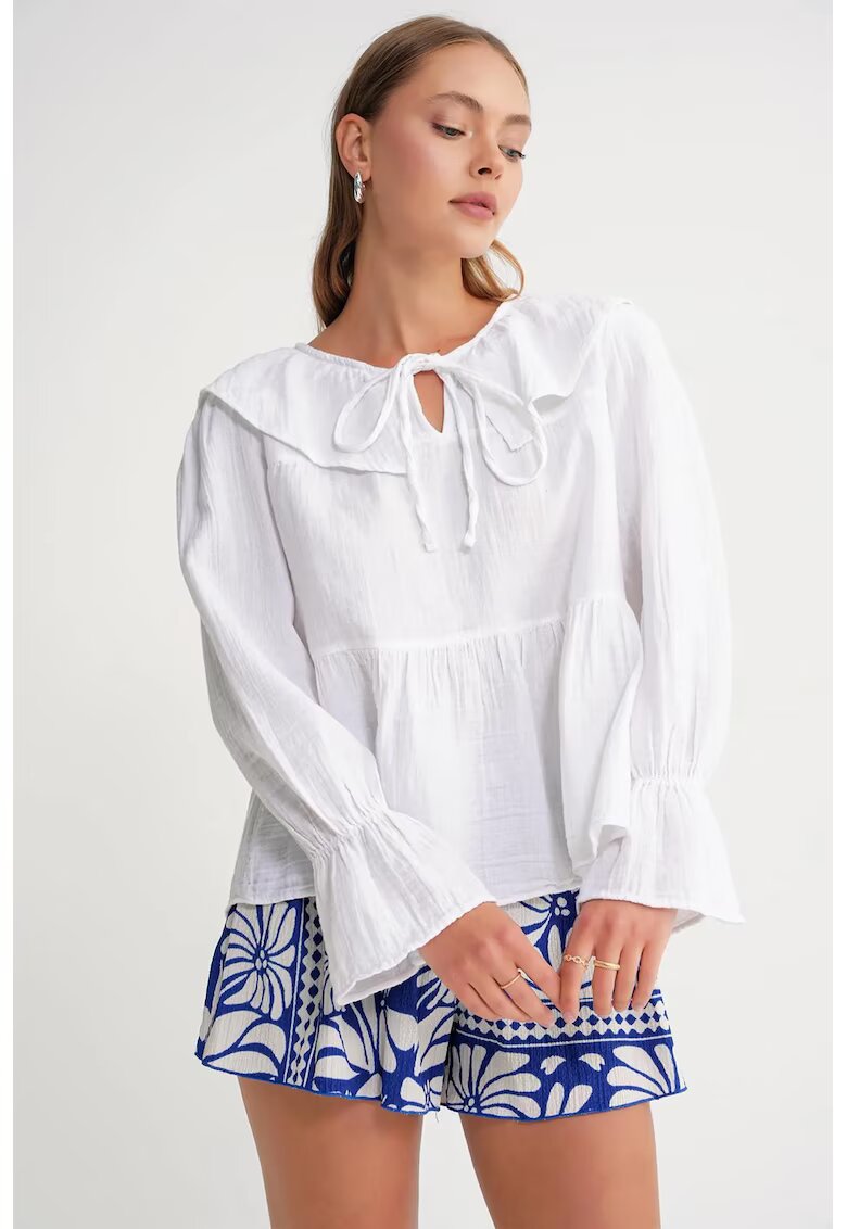 Mixray Bluze - Femei - Bluza cu Guler si Inchidere cu Alb - Alb