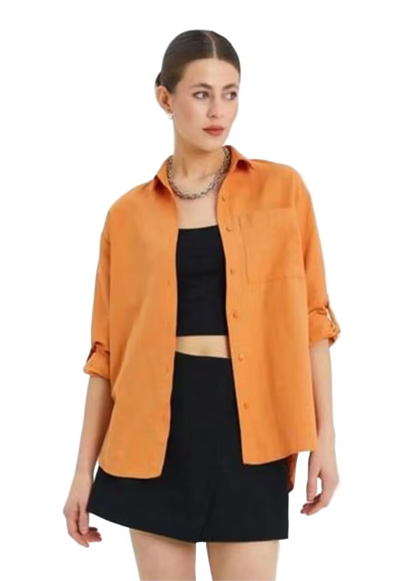 Mixray Camasa cu maneca lunga - buzunar - portocalie - textil