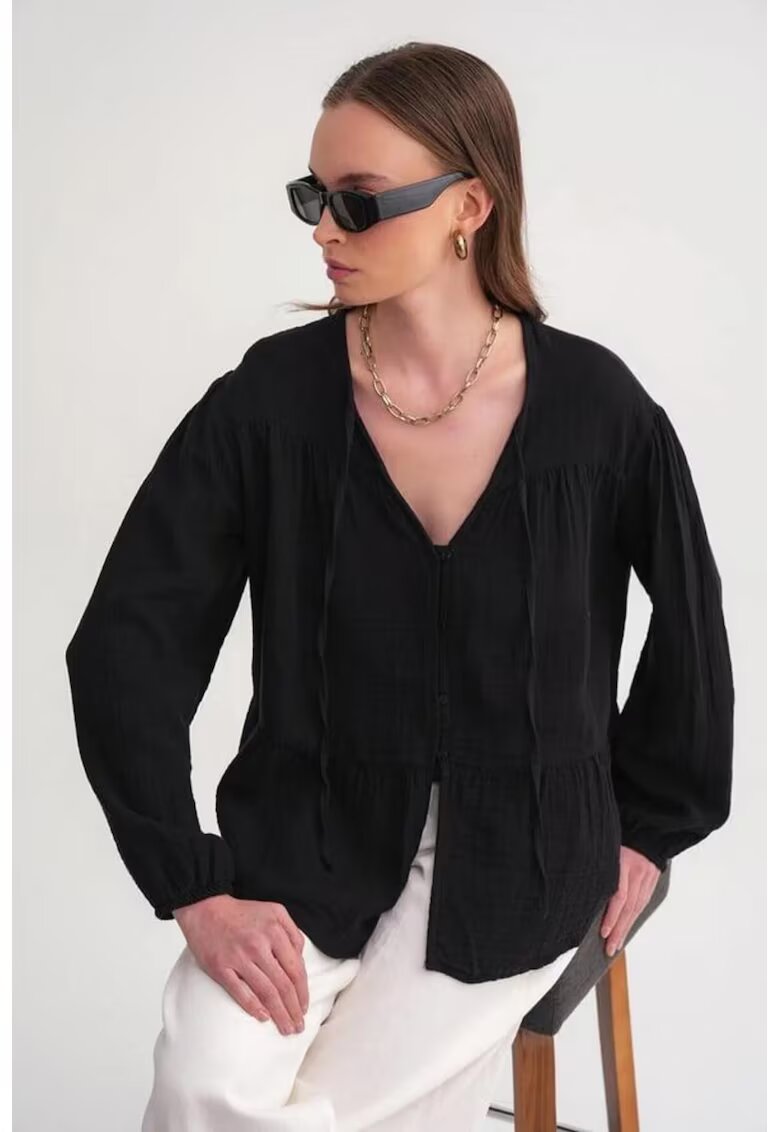 Mixray Camasa dama - bluza cu maneca lunga - croiala relaxata - negru - textil