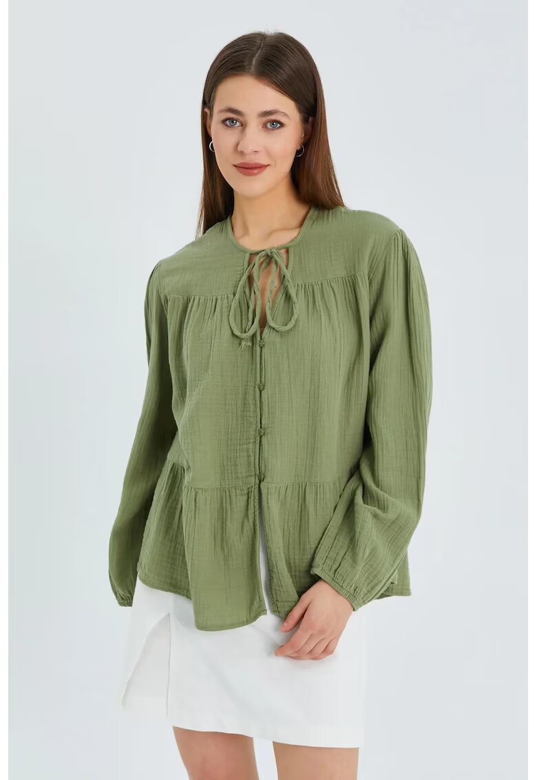 Mixray Camasa dama - bluza cu maneca lunga - croiala relaxata - verde salvie - textil