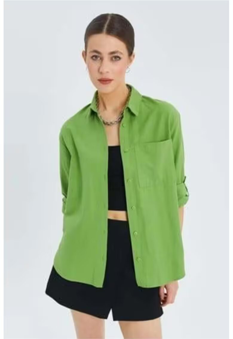 Mixray Camasa dama - camasa cu maneca lunga - buzunar - verde menta - textil
