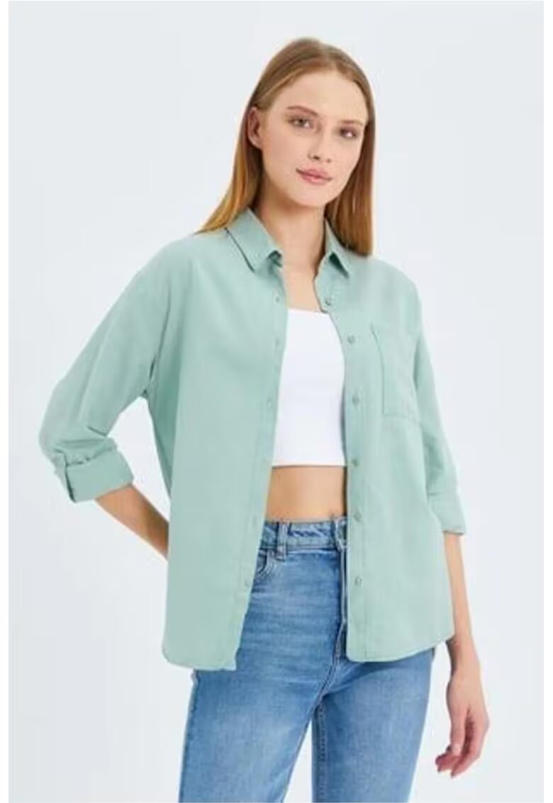 Mixray Camasa dama - camasa cu maneca lunga - buzunar - verde salvie - textil - Verde salvie