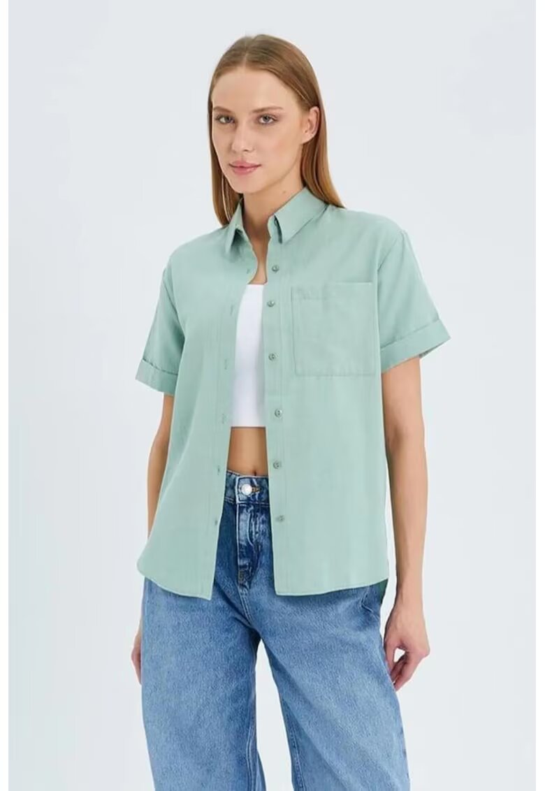 Mixray Camasa dama - camasa Poplin Slim Fit cu buzunar - verde salvie - textil