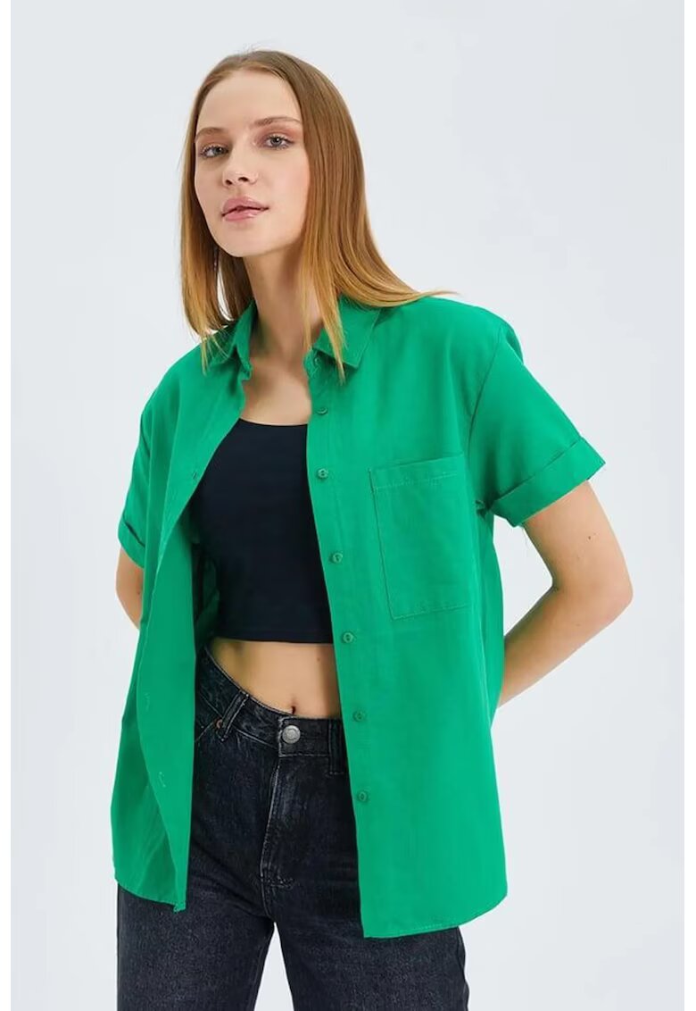 Mixray Camasa dama - poplin Slim Fit cu buzunar - verde - textil