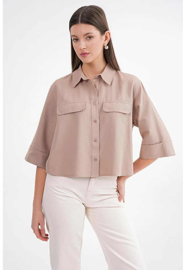 Mixray Camasa dama - scurta din poplin - bumbac - maro camel