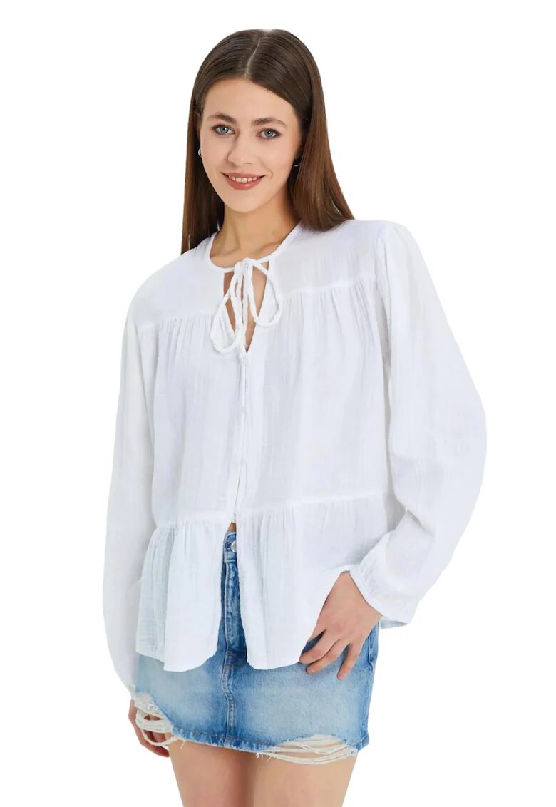 Mixray Camasi dama - bluza cu maneca lunga - croiala lejera - alb - textil