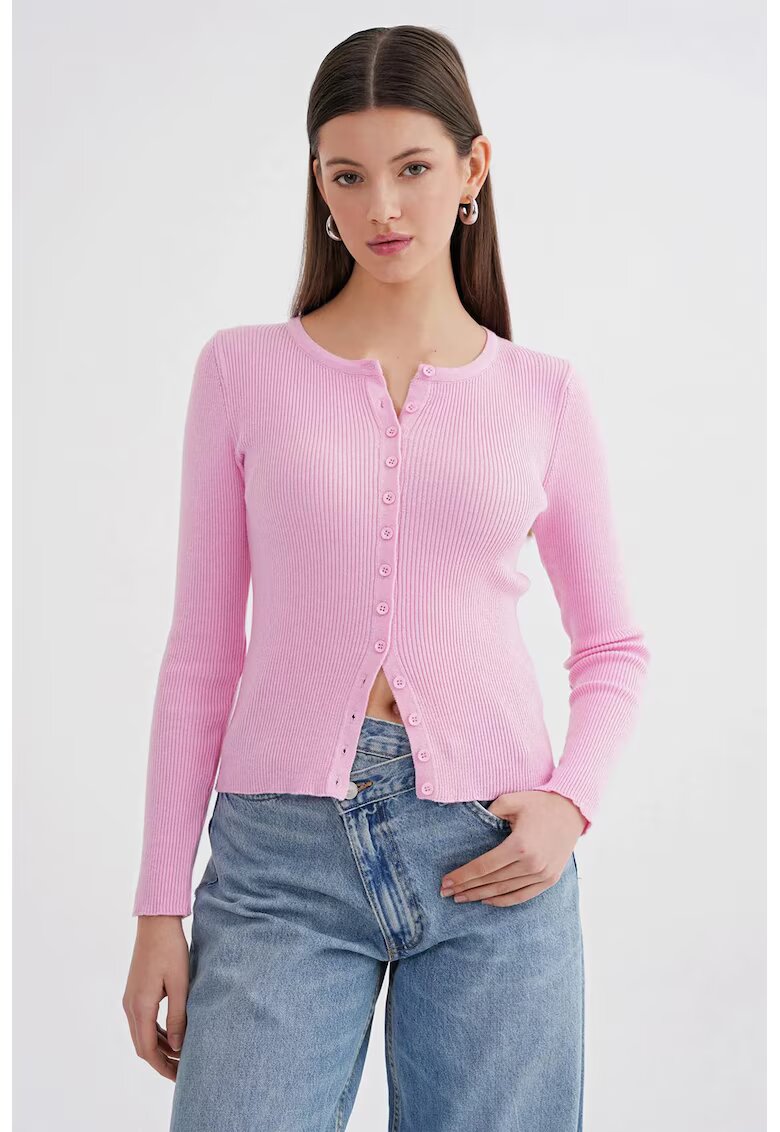 Mixray Cardigan - cu slim - roz pudrat - tricot - Roz pudrat