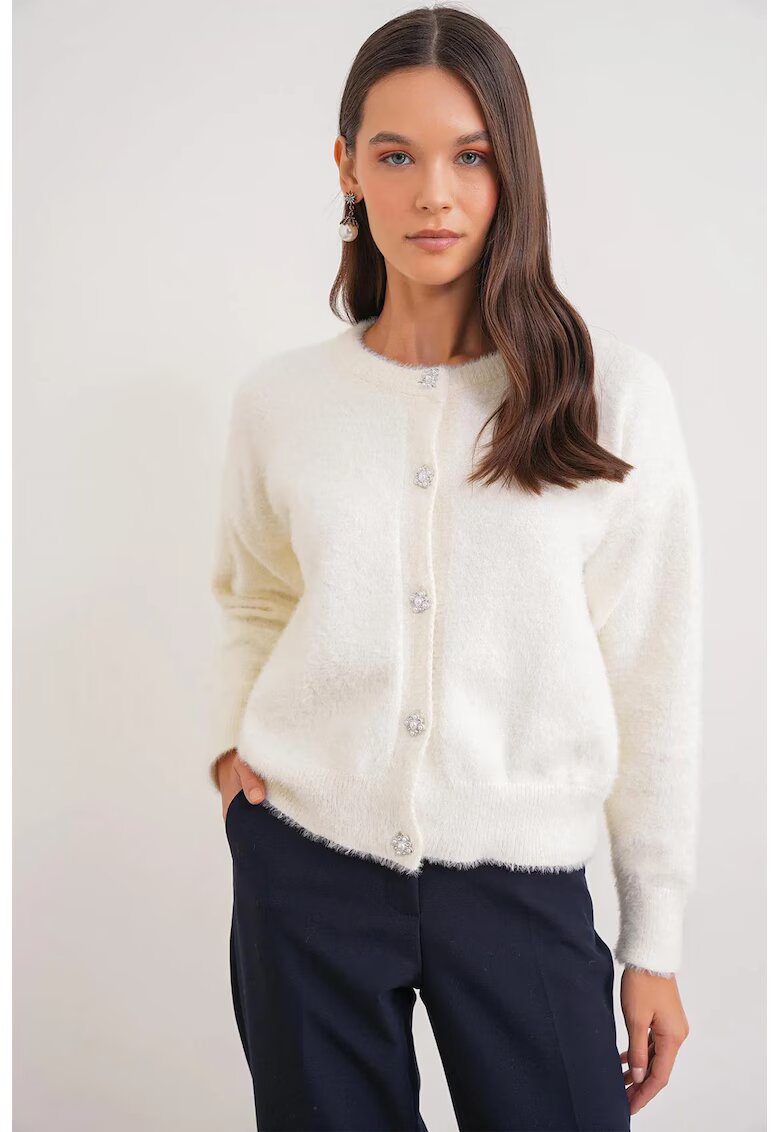 Mixray Cardigan dama - Supradimensionat - Alb natural - Tricot -