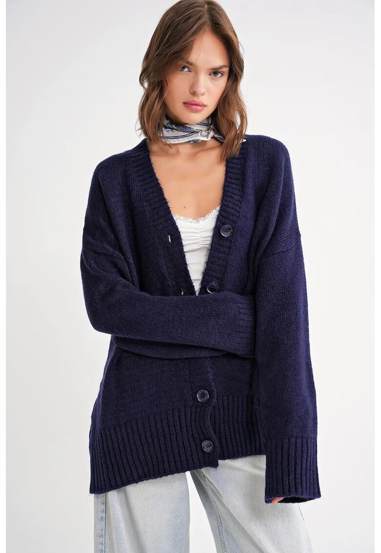 Mixray Cardigan - decolteu in V - tricotat - albastru marin -