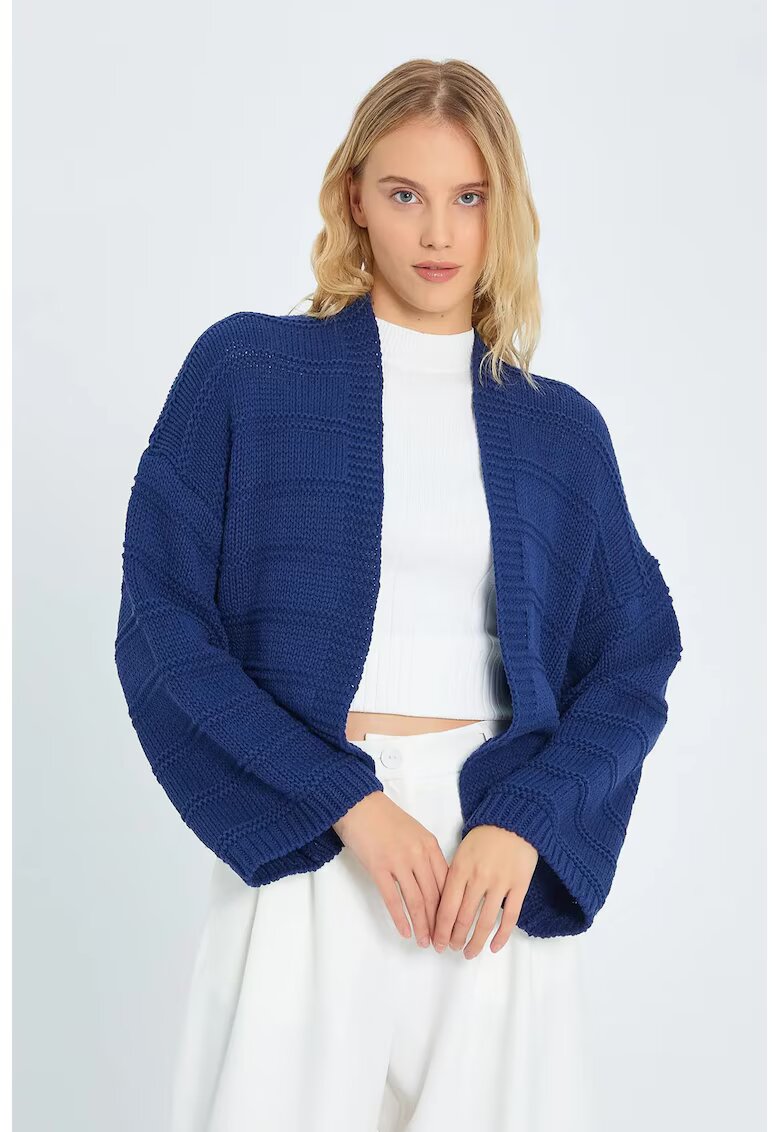Mixray Cardigan tricotat - decolteu in V - nervuri - albastru marin -