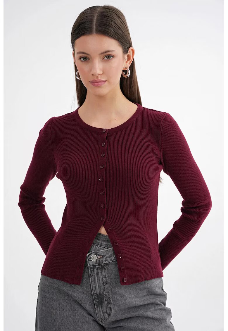 Mixray Cardigan tricotat - Slim fit - Nasturi - Visiniu