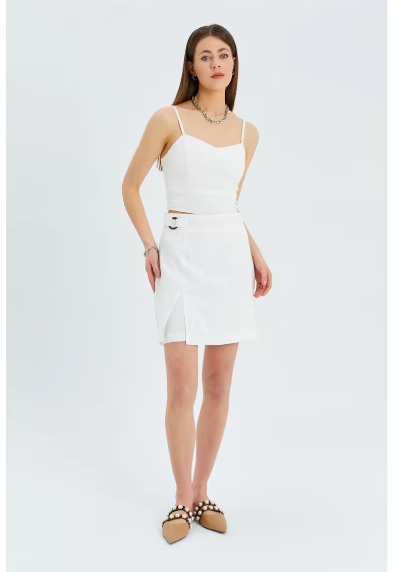 Mixray Fusta mini cu slit - ivory - textil
