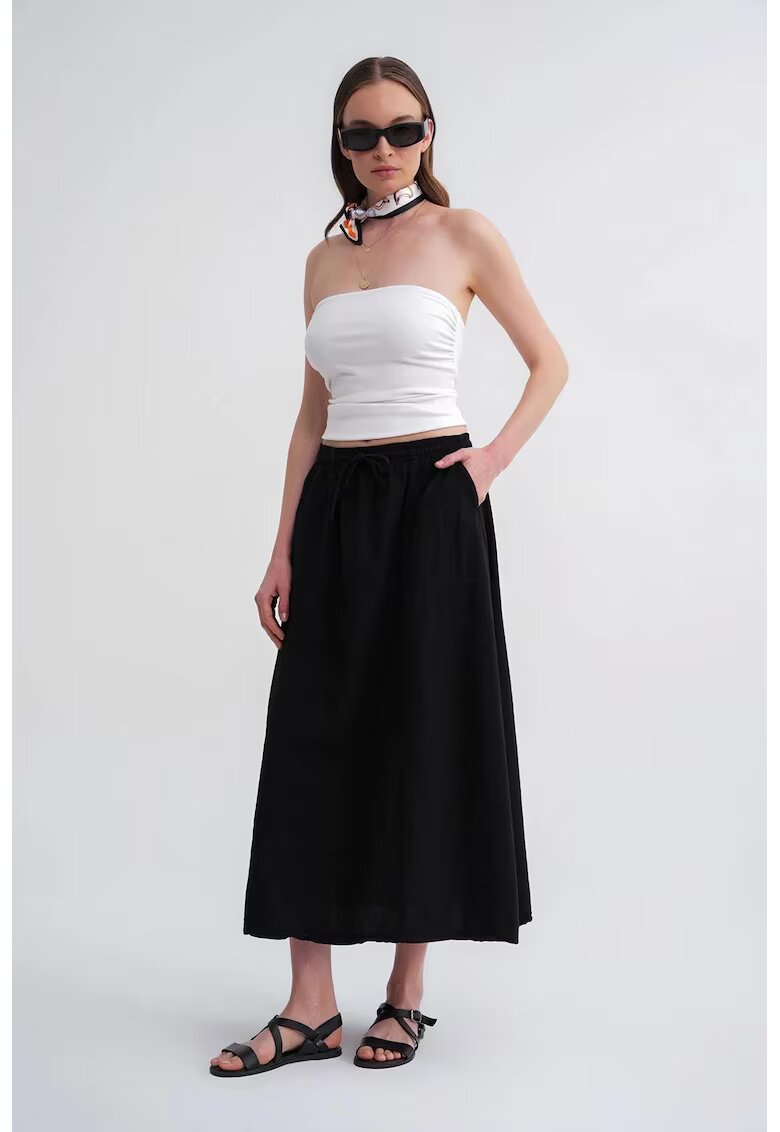 Mixray Fusta - talie inalta - detaliu cu snur - negru - textil