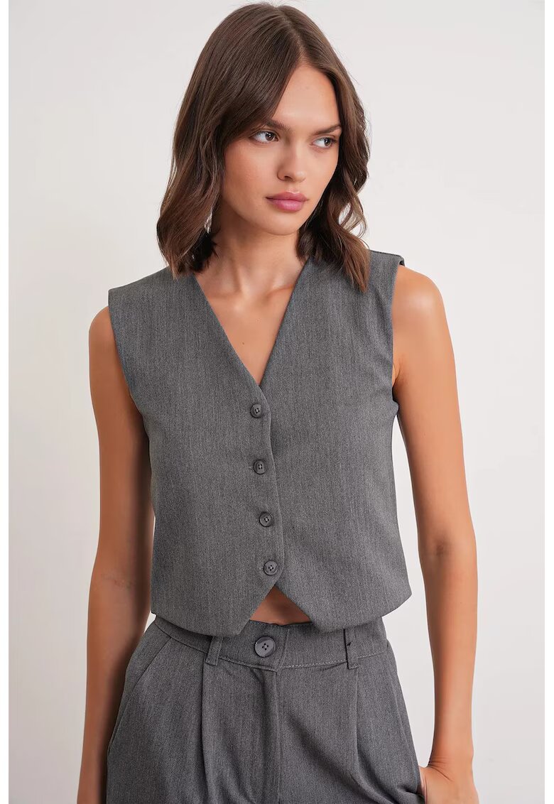 Mixray Maiou vesta dama - cu nasturi - gri inchis - textil