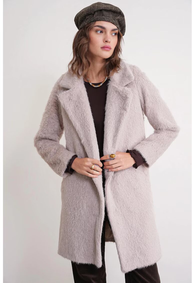 Mixray Palton lung texturat guler de jacheta - bej natural - textil